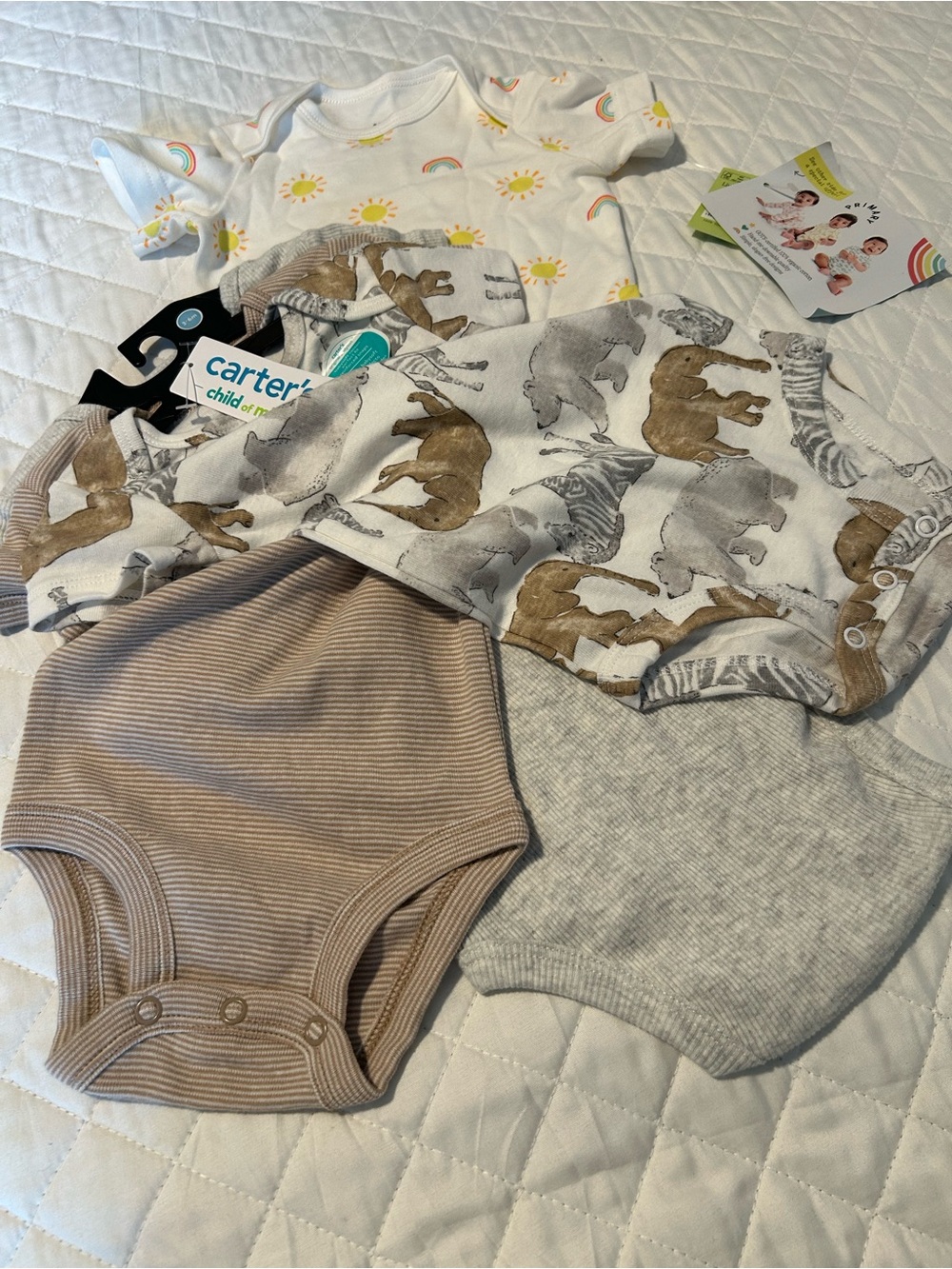 Carter's Neutral Animal & Stripe Onesie Pack - Beige, Gray, White